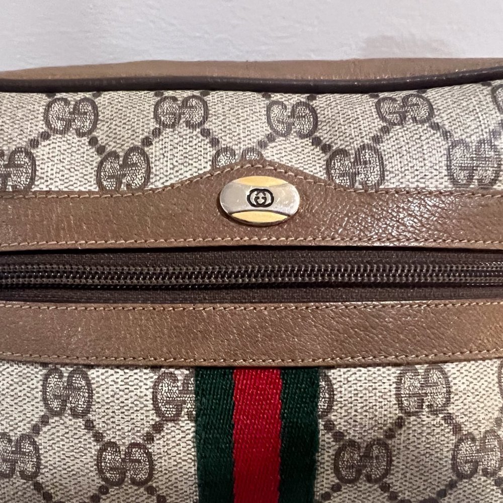 Vintage Gucci Small Shoulder Bag Web Brown GG Coated Canvas (Authentic) - Picture 9 of 12